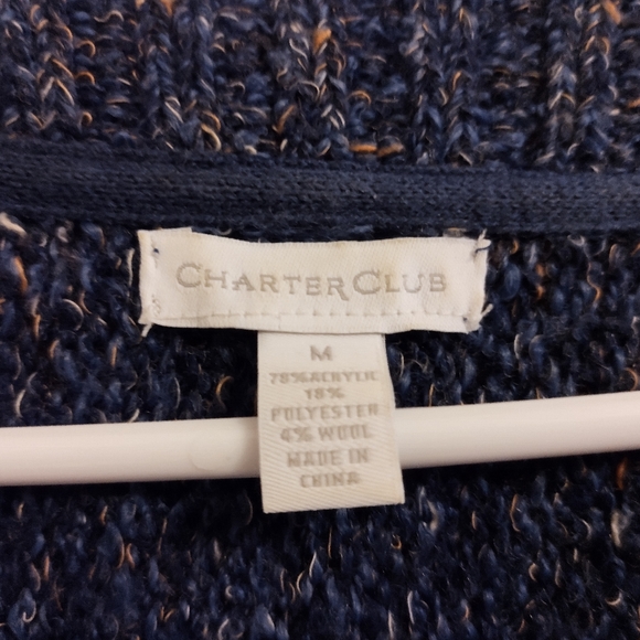 Charter Club open knit cardigan. Blue with brown/orange flecks. Women's M. - Picture 2 of 14